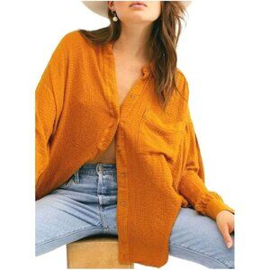 NEW Free People We The Free Autumn Pearl Textured Button Up Oversized Shirt Top‎